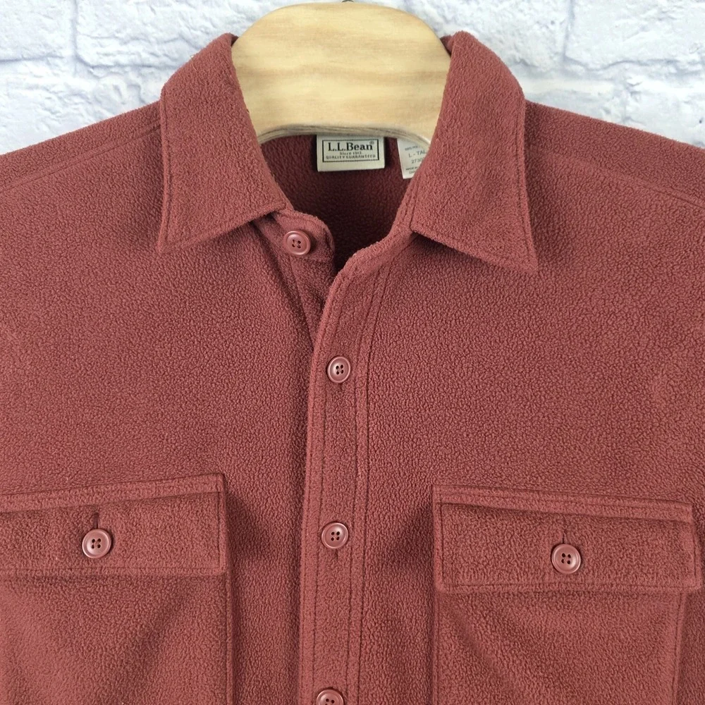 Lot 2 LL Bean Men Red Green Fleece Full Button Shirt Jacket‎ Sweater Large TALL